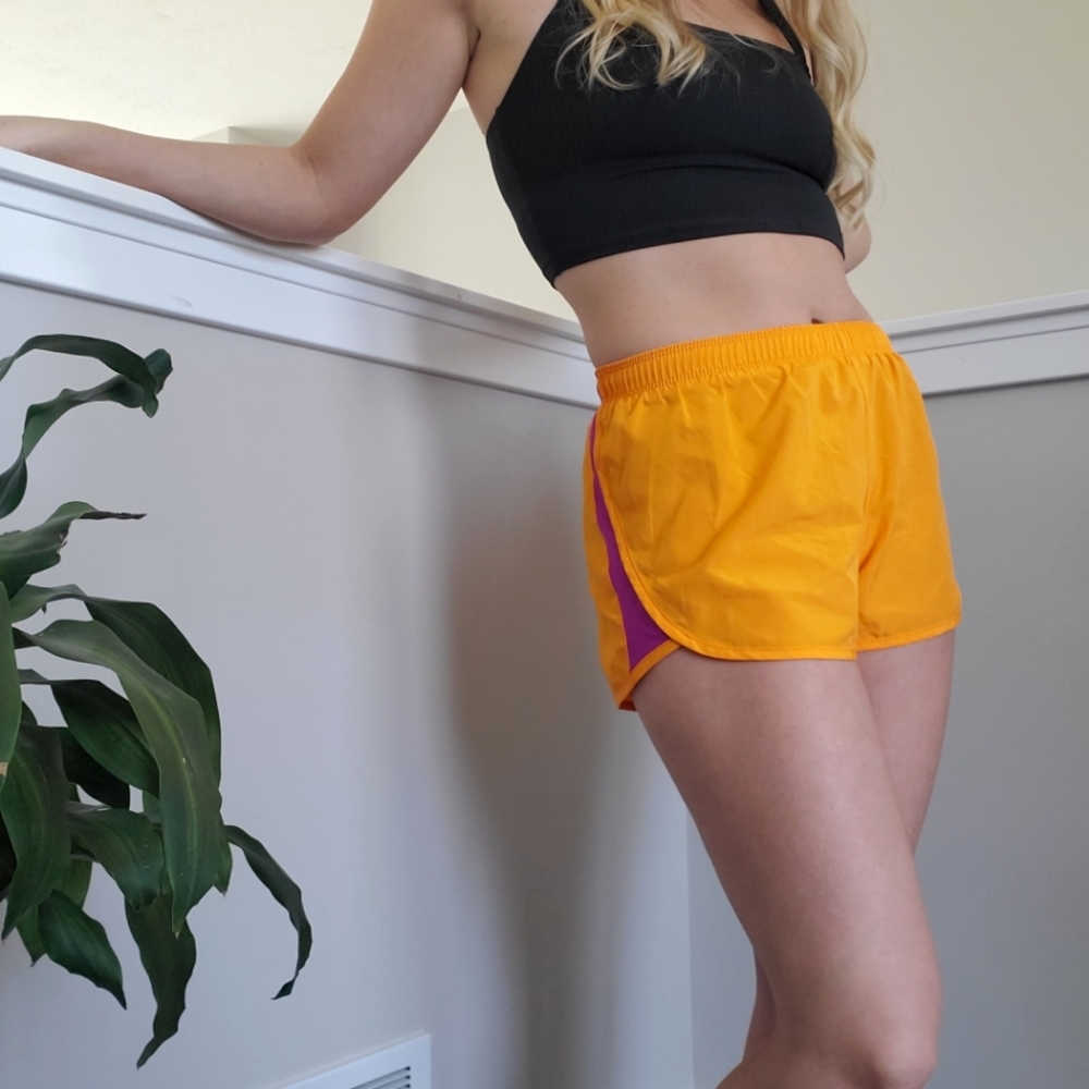 Nike Dri-Fit Orange and Purple Lined Running Shorts